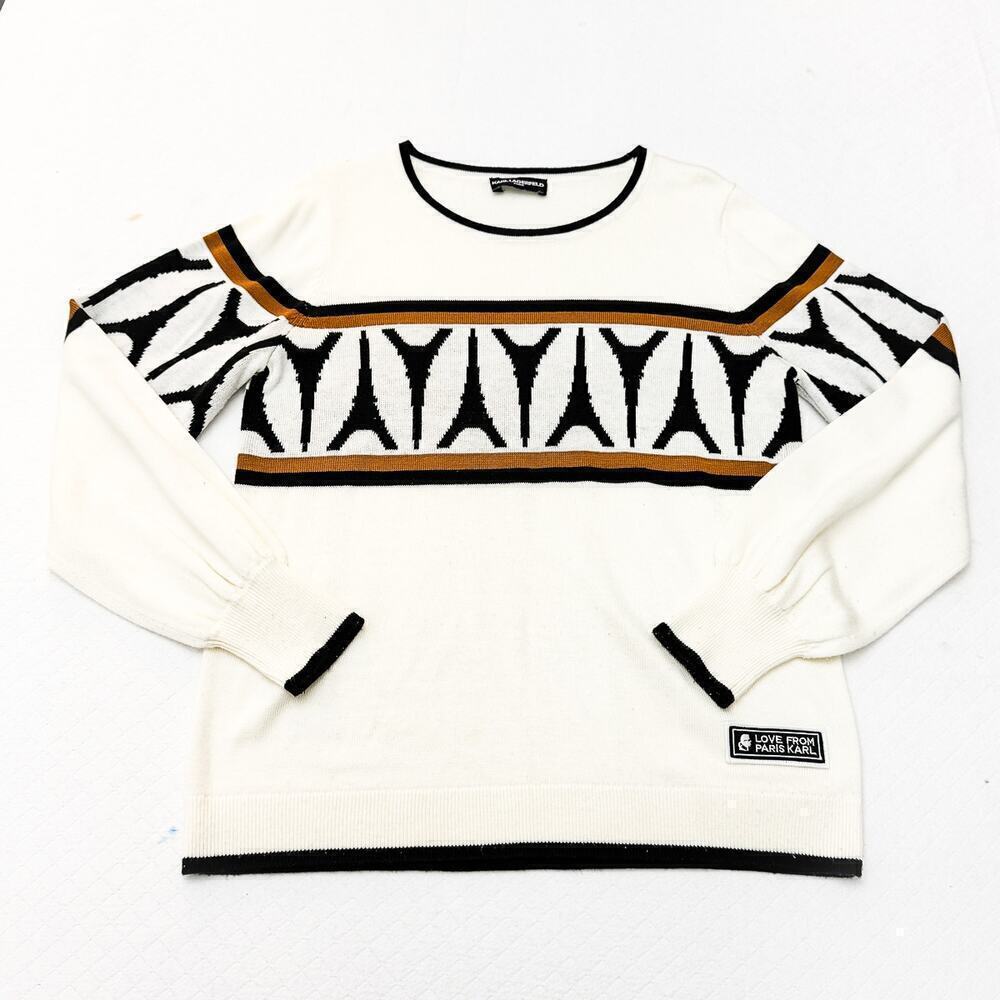 Karl Lagerfeld Oversized Women's Long Sleeve Paris Cream Sweater Top Size XL
